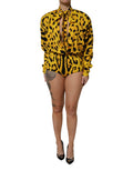 Gelbes Leoparden-Jumpsuit-Kleid mit langen Ärmeln