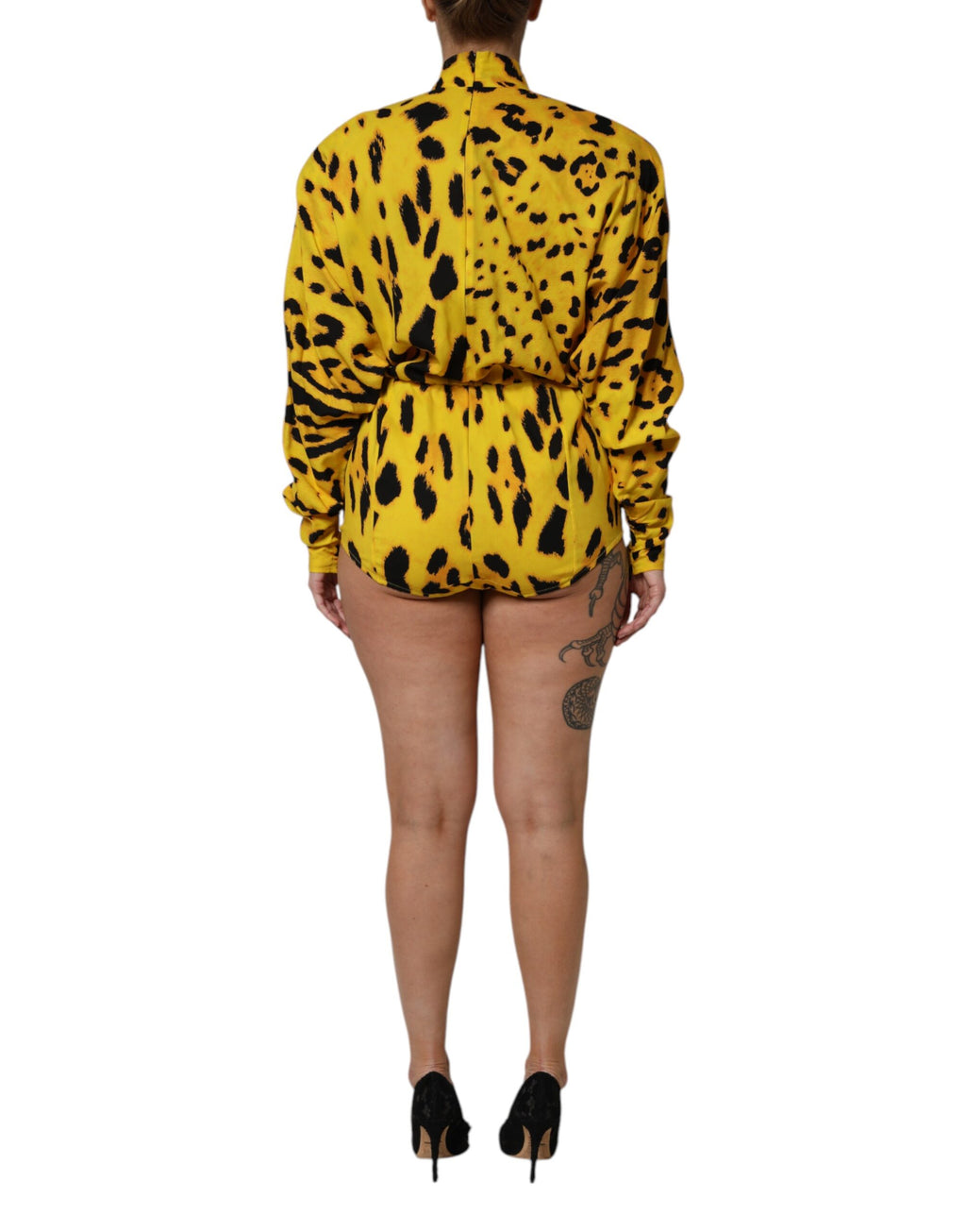Gelbes Leoparden-Jumpsuit-Kleid mit langen Ärmeln