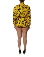 Gelbes Leoparden-Jumpsuit-Kleid mit langen Ärmeln