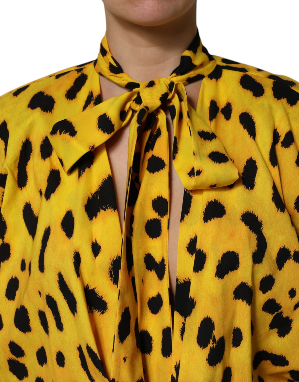 Gelbes Leoparden-Jumpsuit-Kleid mit langen Ärmeln