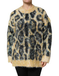 Mehrfarbiger Leopard Mohair Rundhalspullover