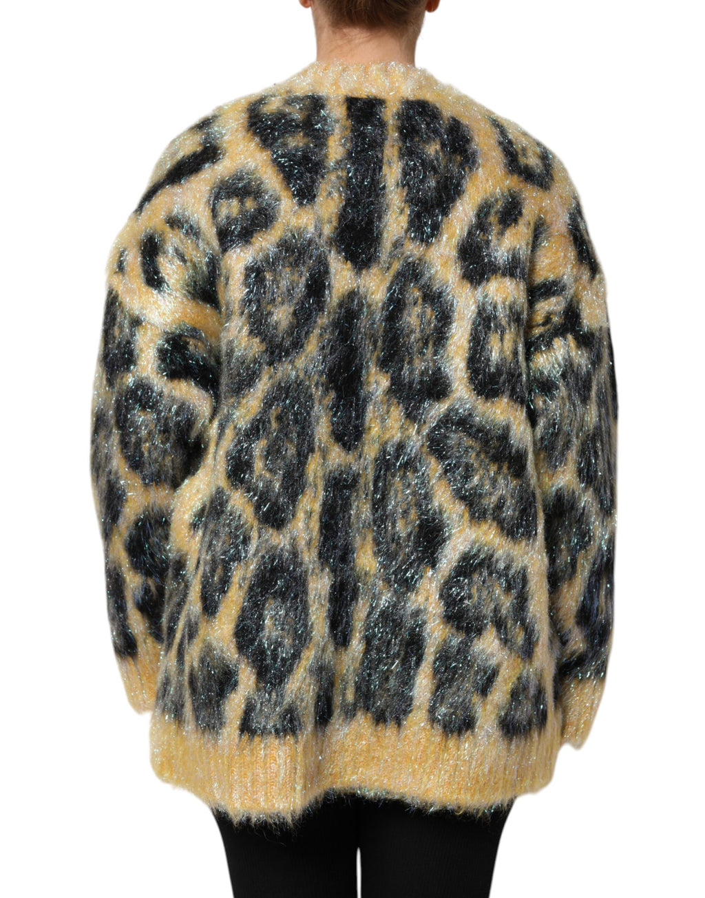 Mehrfarbiger Leopard Mohair Rundhalspullover