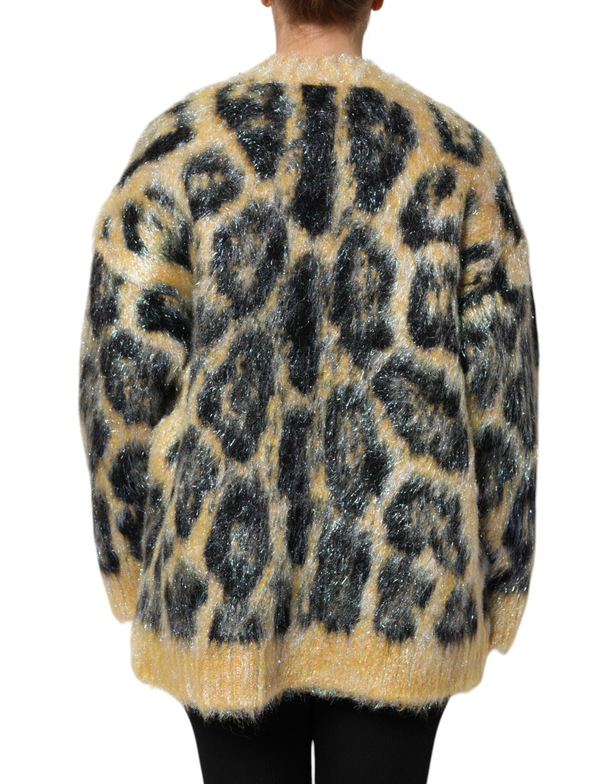 Mehrfarbiger Leopard Mohair Rundhalspullover