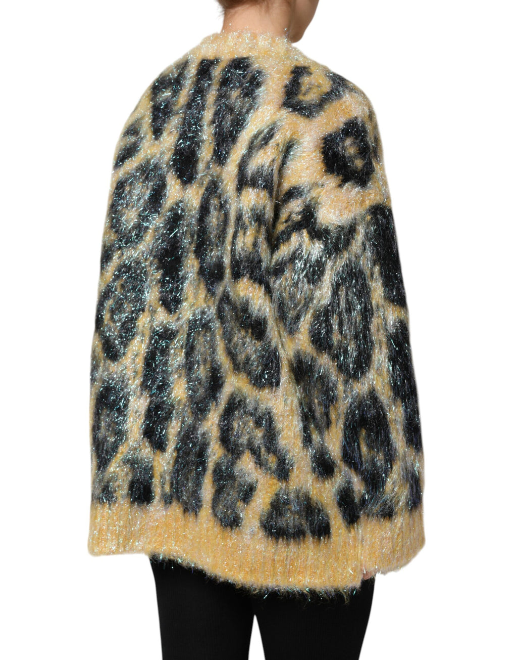 Mehrfarbiger Leopard Mohair Rundhalspullover