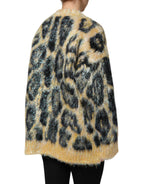 Mehrfarbiger Leopard Mohair Rundhalspullover