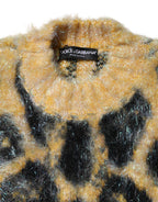 Mehrfarbiger Leopard Mohair Rundhalspullover