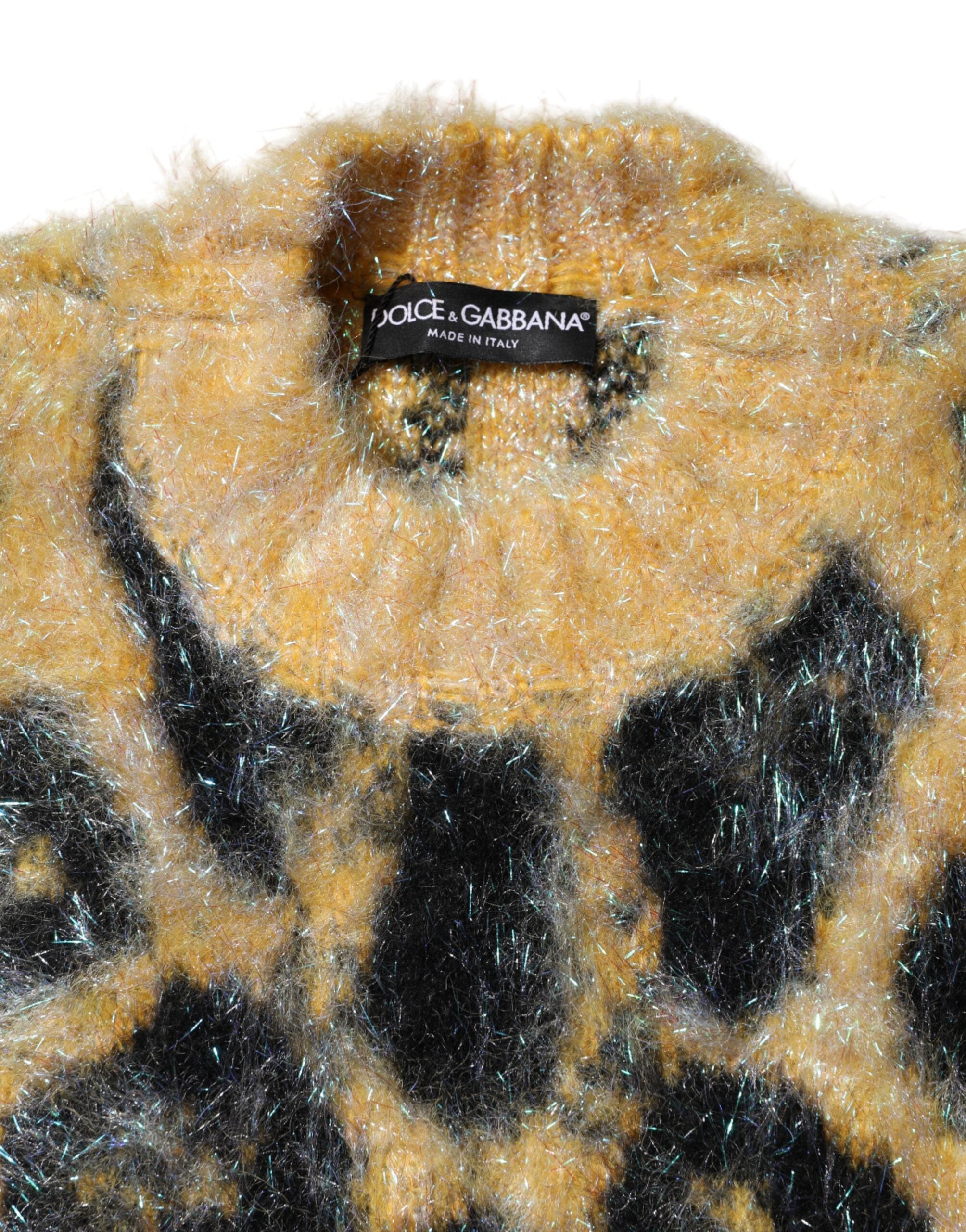 Mehrfarbiger Leopard Mohair Rundhalspullover