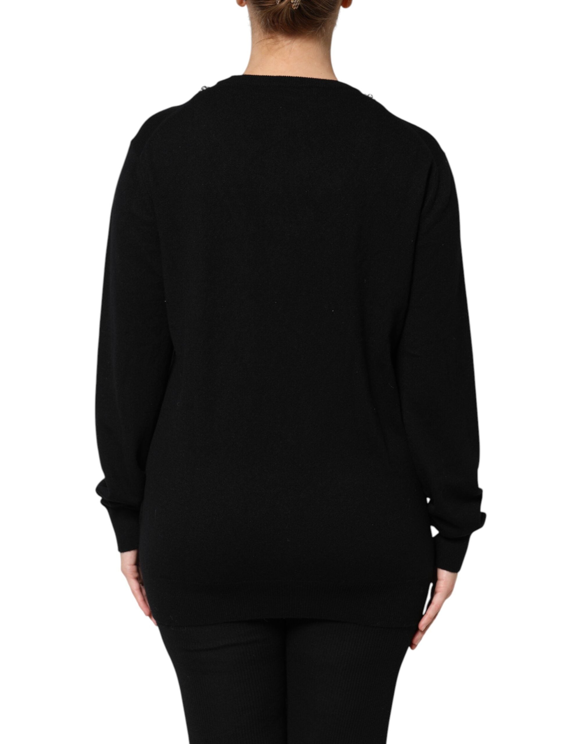 Pullover aus schwarzem Kaschmir mit Kristallverzierung
