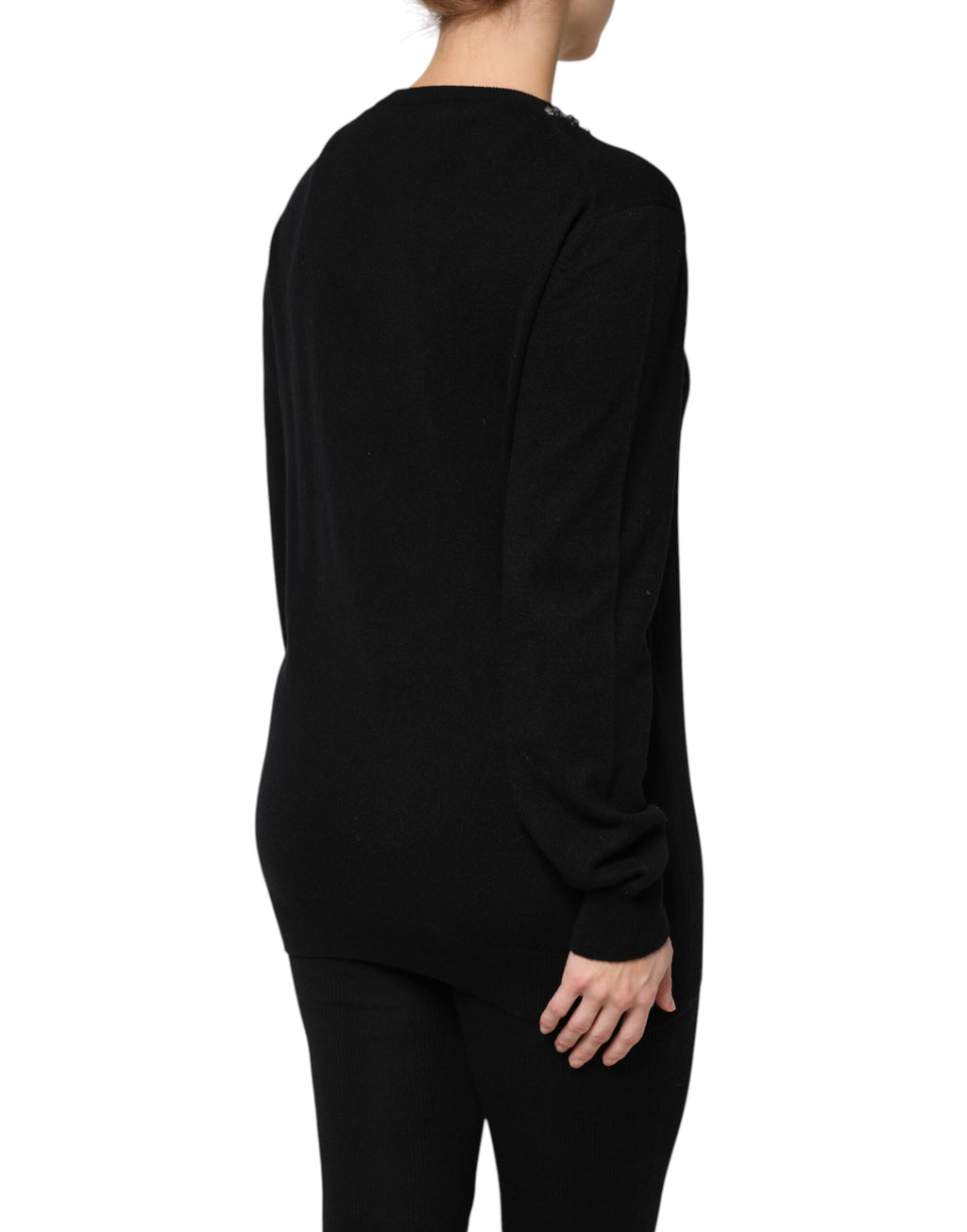 Pullover aus schwarzem Kaschmir mit Kristallverzierung