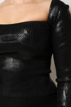 Black Viscose Long Sleeves Fitted Blouse Top