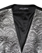 Silbernes ärmelloses Jacquard-Westenoberteil mit Blumenmuster