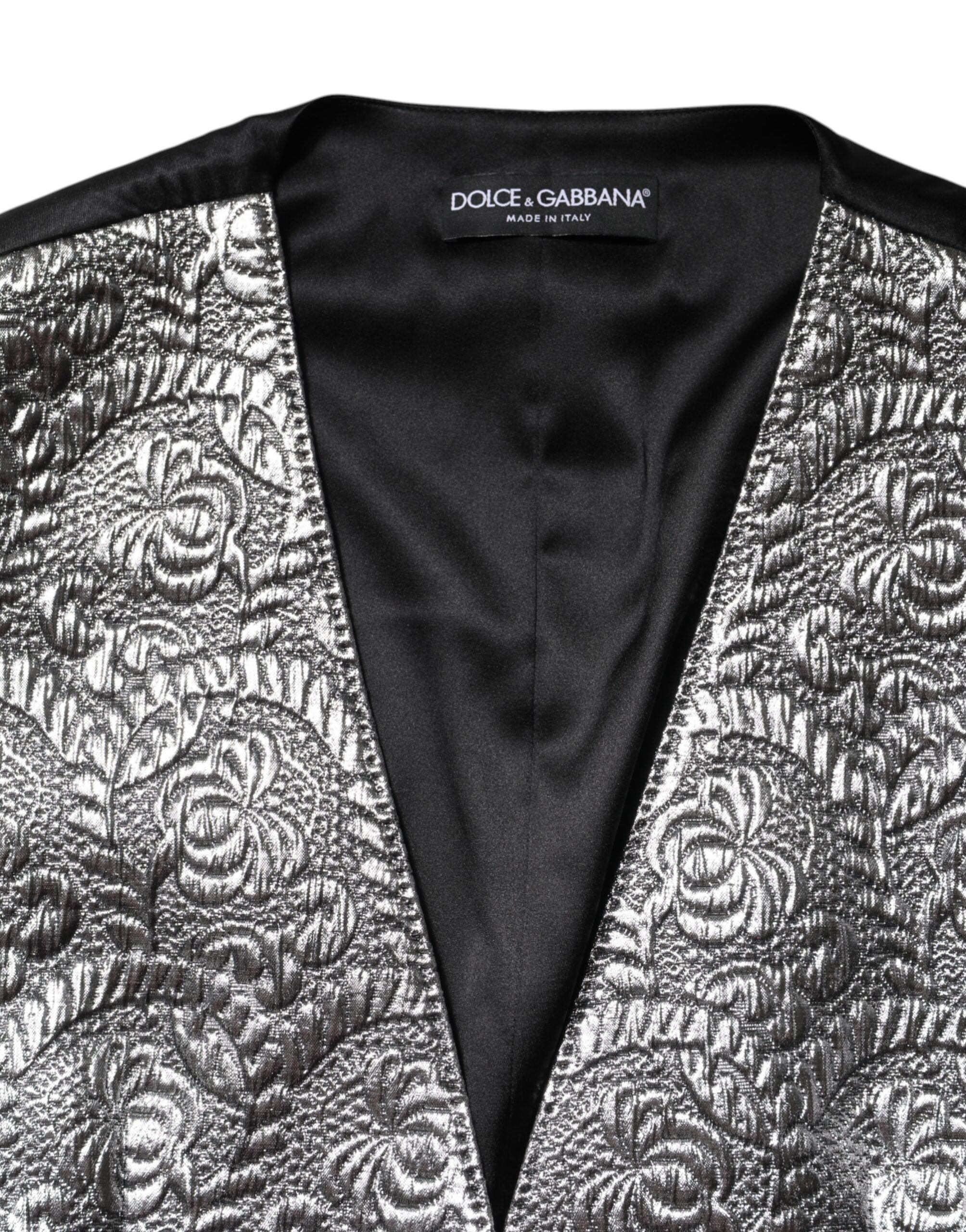 Silbernes ärmelloses Jacquard-Westenoberteil mit Blumenmuster