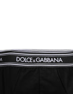 Black Cotton Stretch Logo Print Brief Underwear
