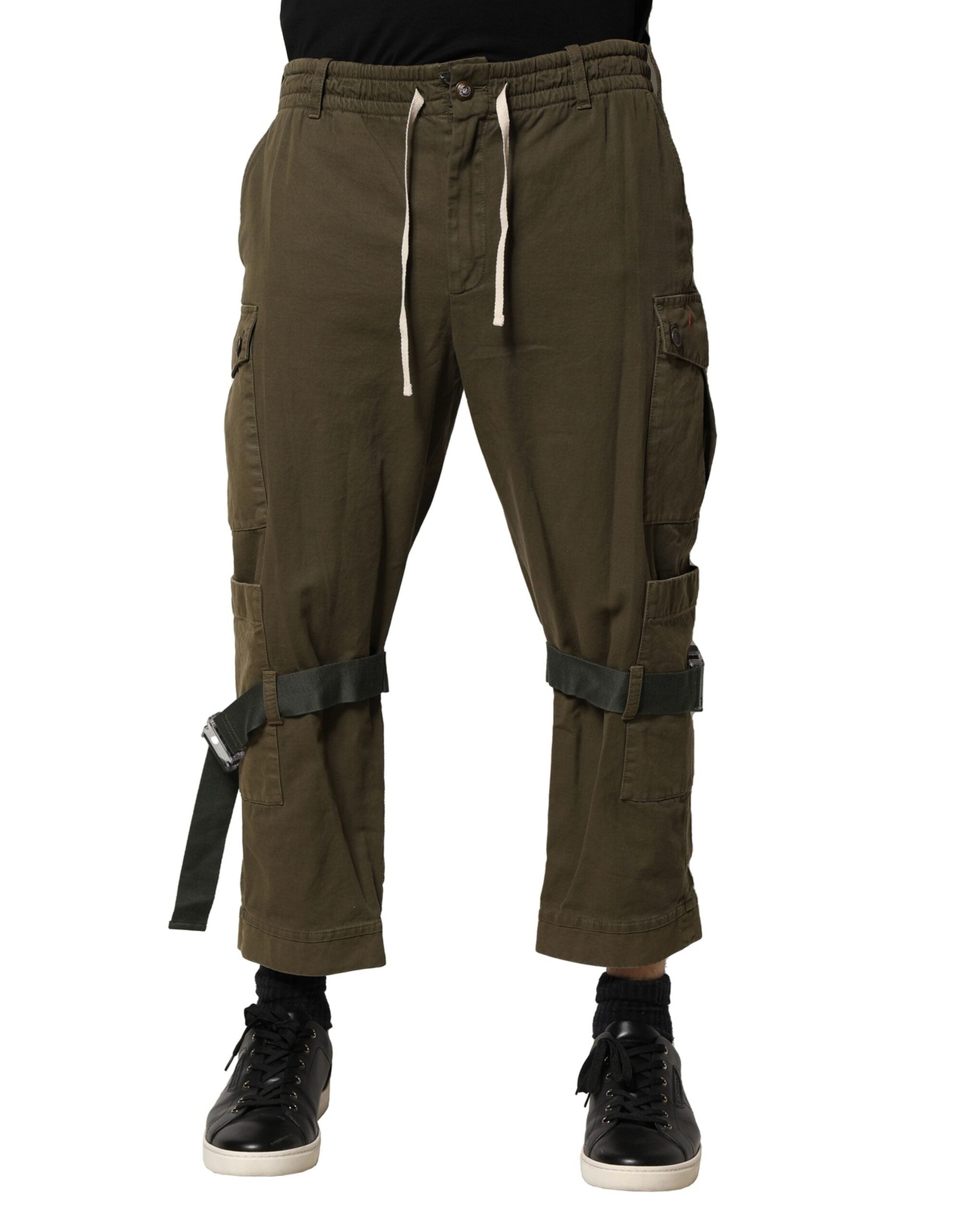 Braune Baumwoll-Cargo-Hose mit Kordelzug