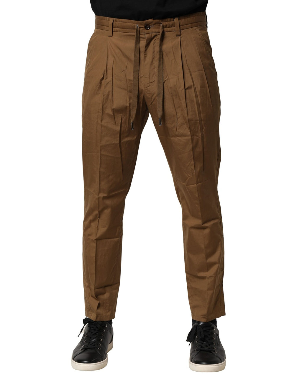 Braune Baumwoll-Chino-Hose für Herren, mittelhoher Bund