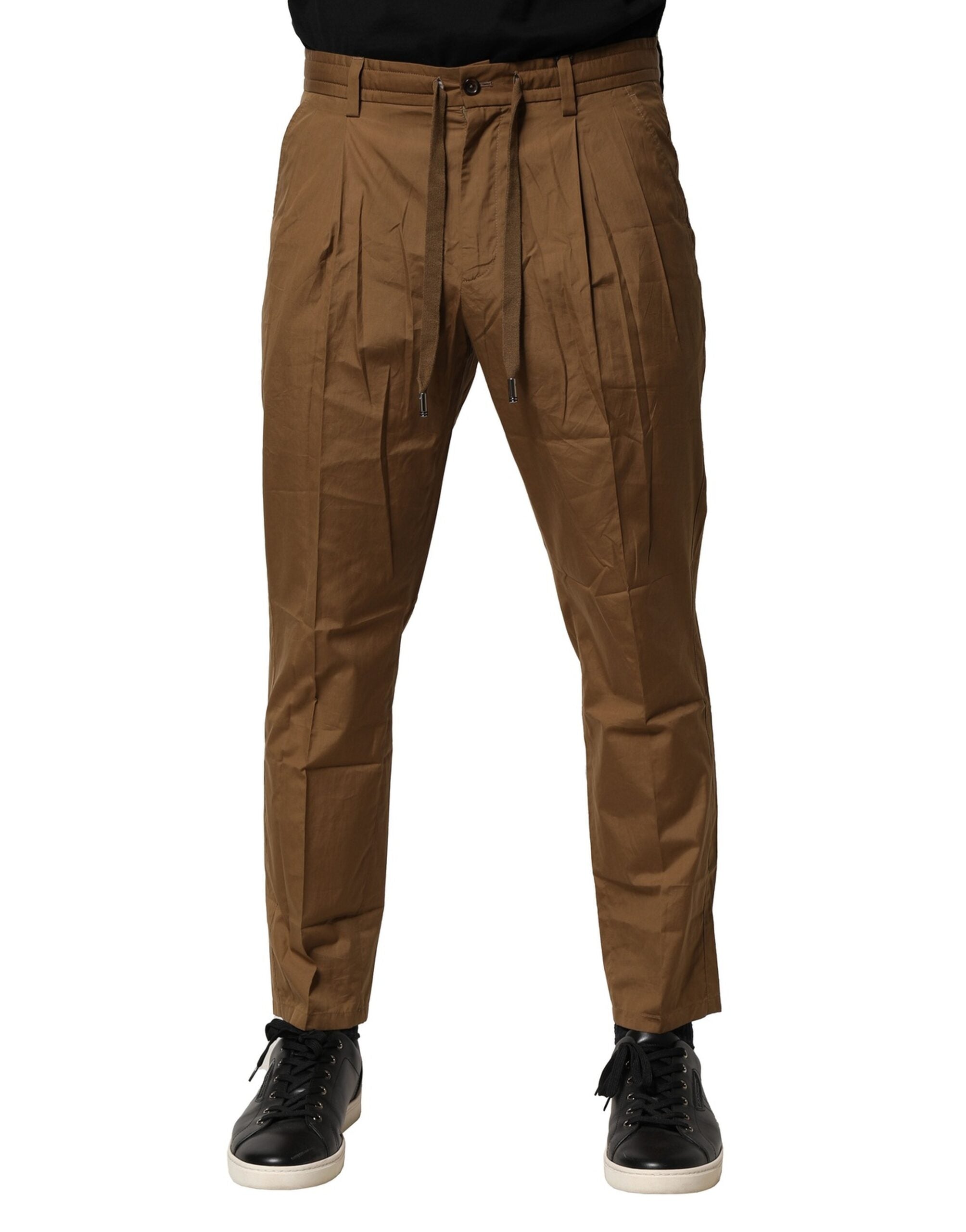 Braune Baumwoll-Chino-Hose für Herren, mittelhoher Bund