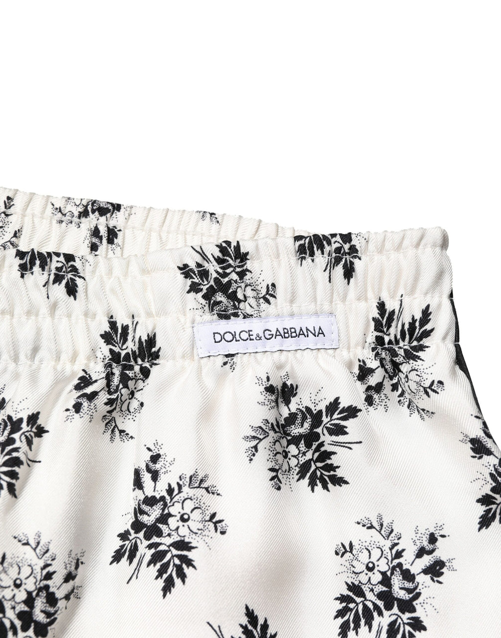 Weiße Freizeithose aus Seide mit Blumenmuster