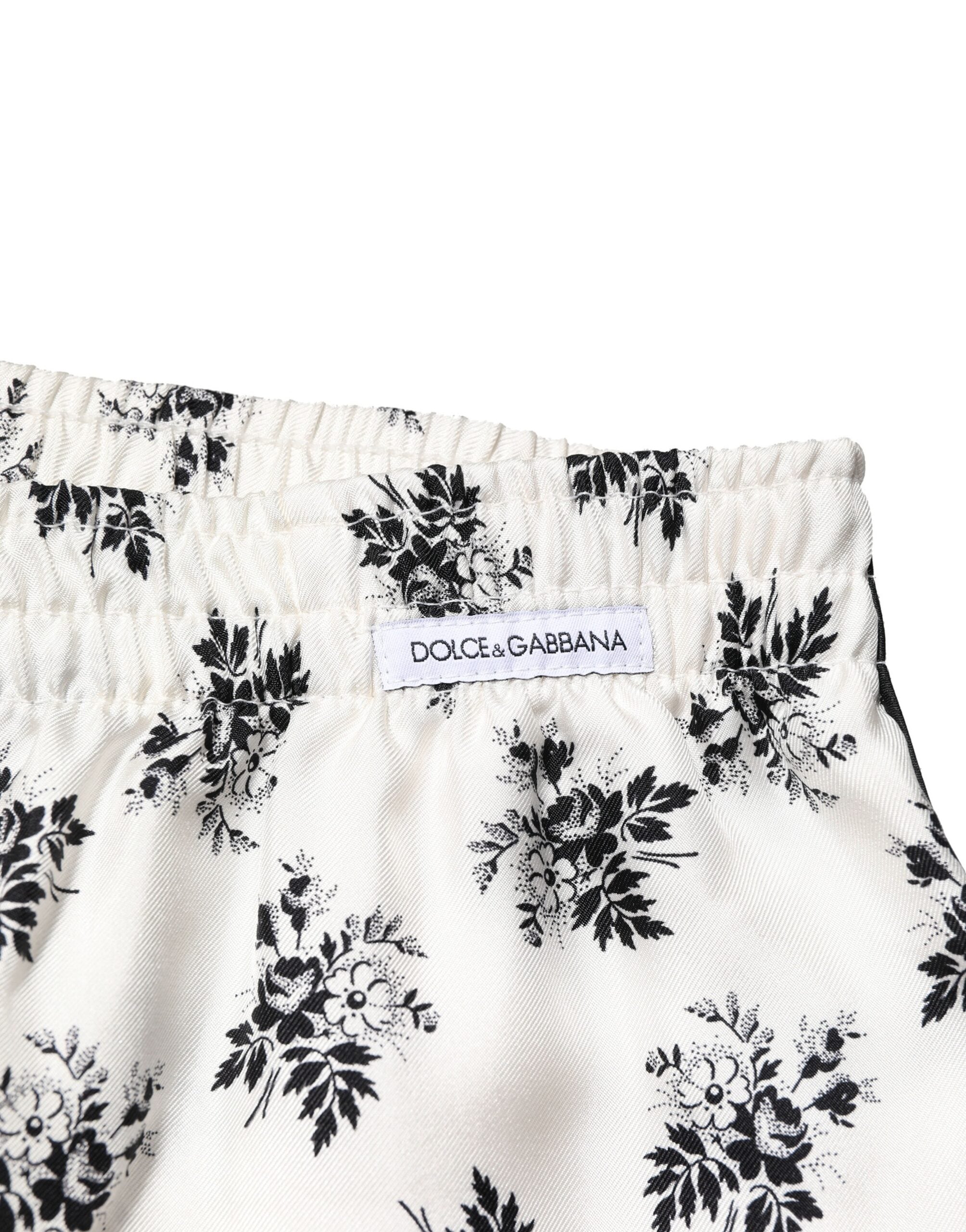 Weiße Freizeithose aus Seide mit Blumenmuster