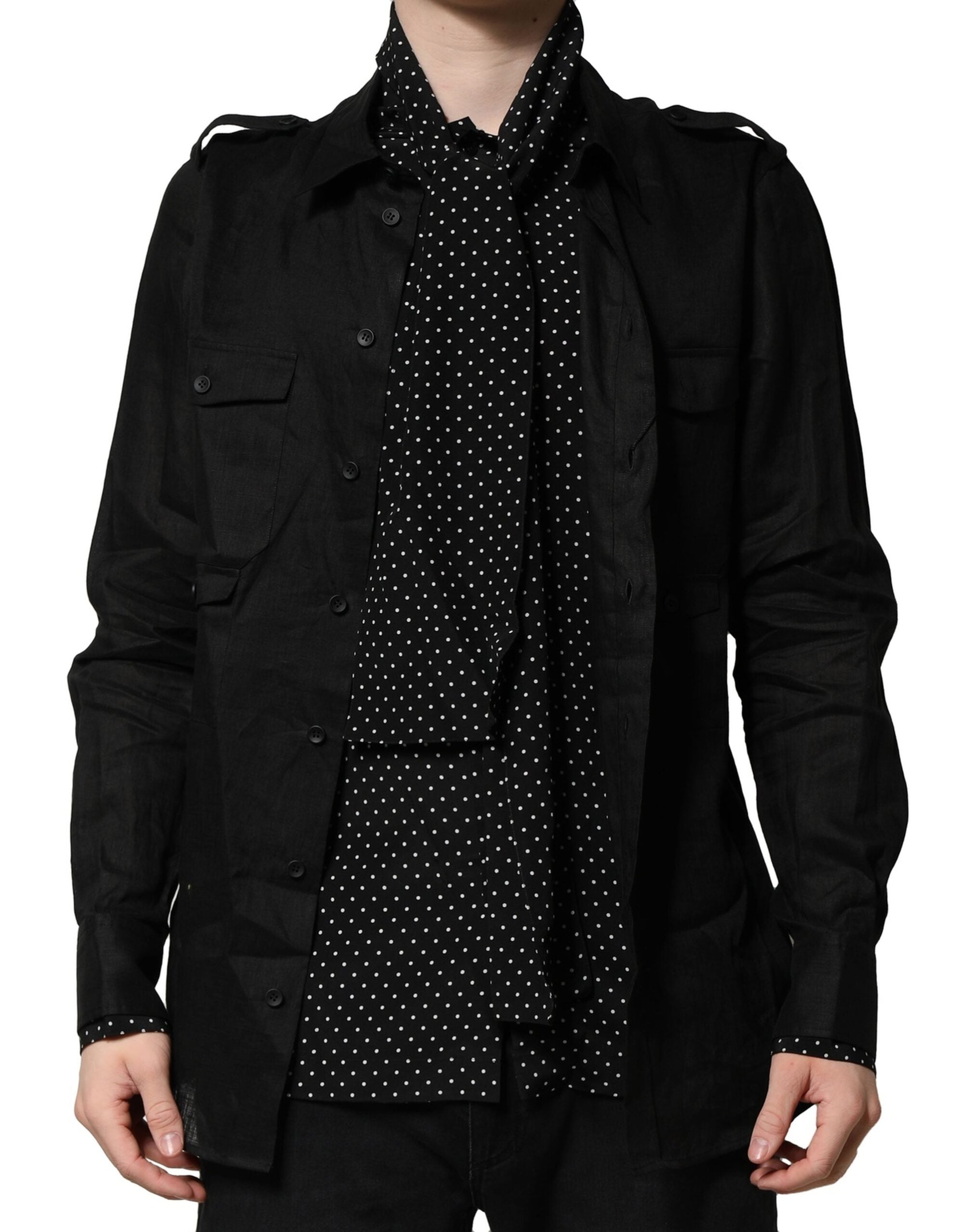 Camicia Uomo Casual Lino Seta Pois Neri