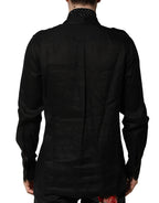 Camicia Uomo Casual Lino Seta Pois Neri