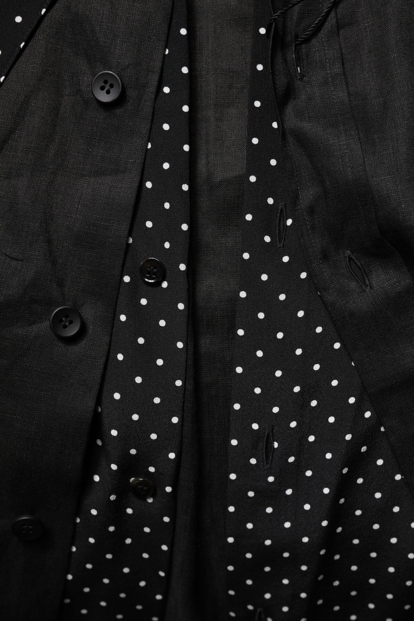 Camicia Uomo Casual Lino Seta Pois Neri