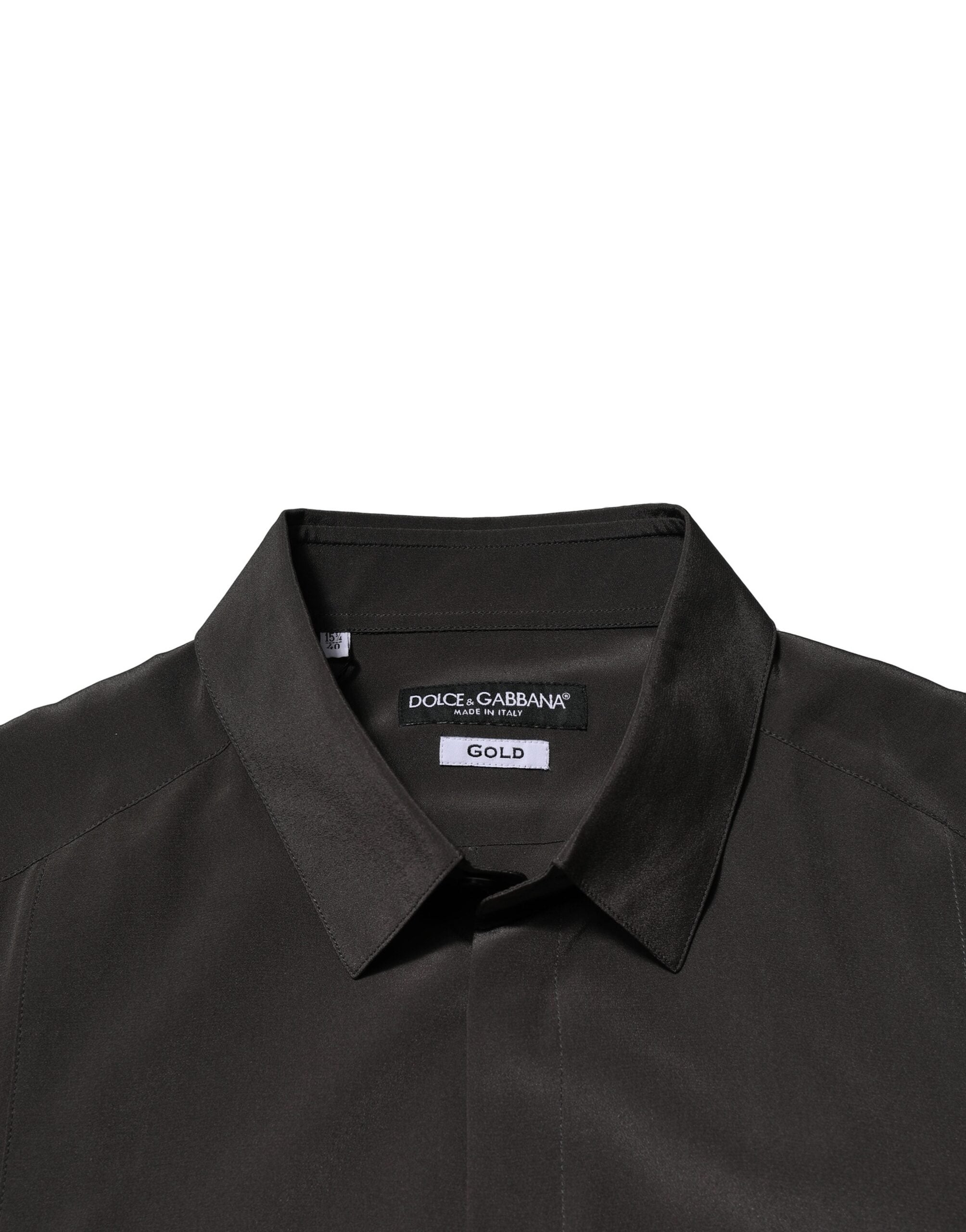 Dark Brown Silk GOLD Men Dress Formal Shirt