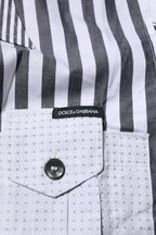 White Gray Striped Cotton Men Casual Shirt