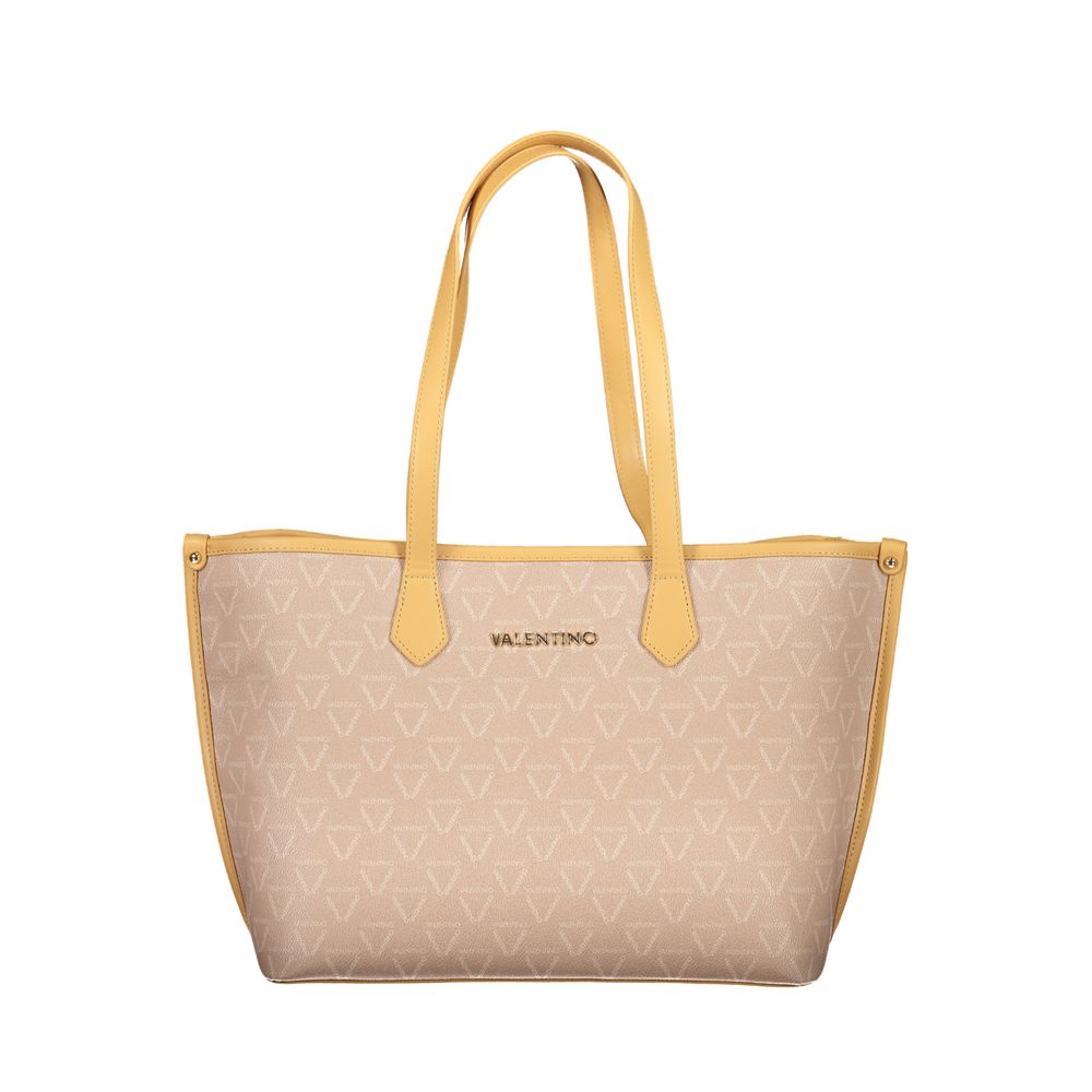 Beige Polyurethan-Damenhandtasche mit Mittelfach und Reißverschluss