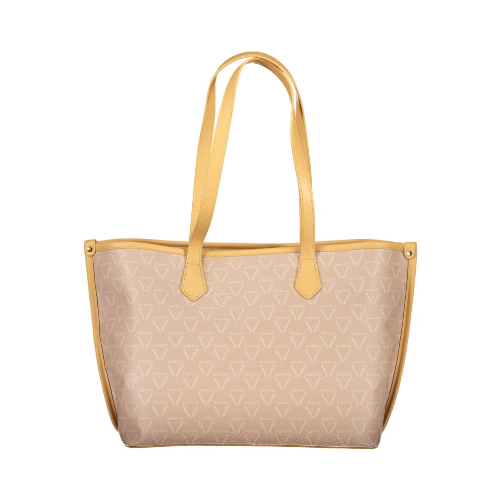 Beige Polyurethan-Damenhandtasche mit Mittelfach und Reißverschluss