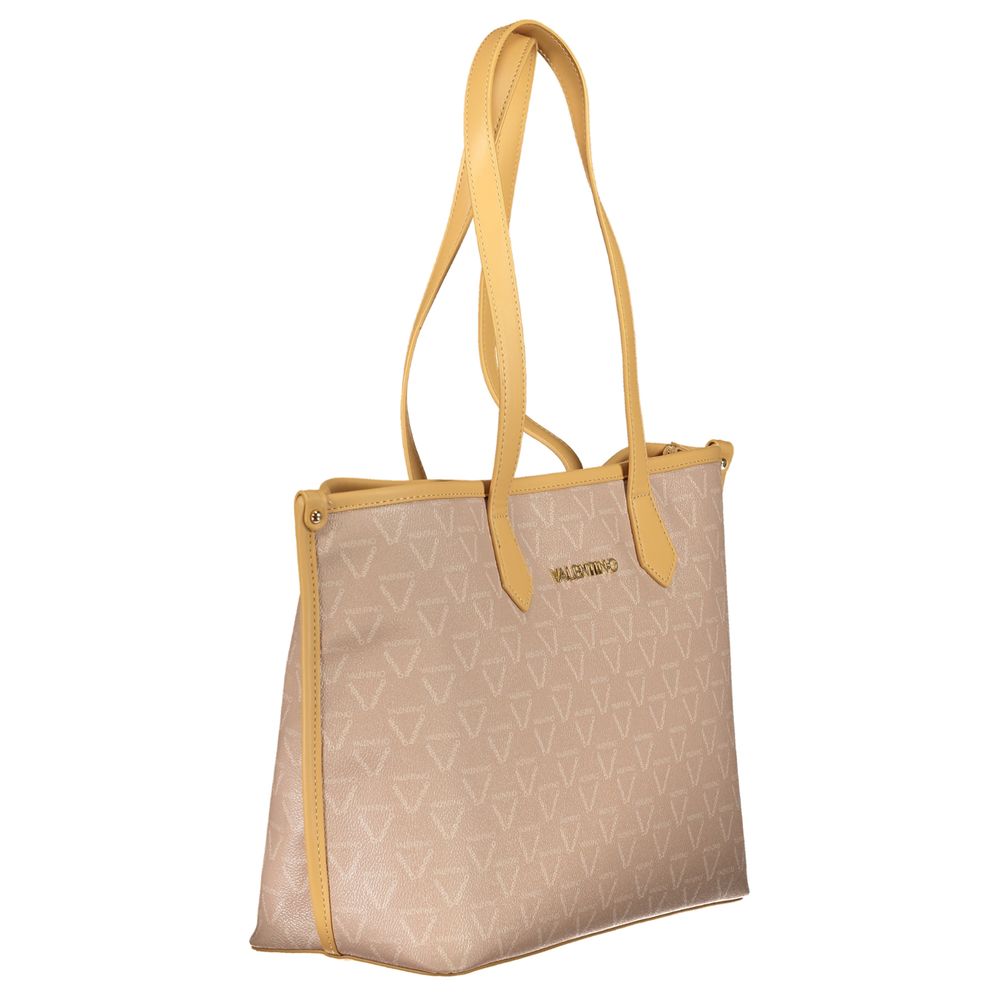 Beige Polyurethan-Damenhandtasche mit Mittelfach und Reißverschluss