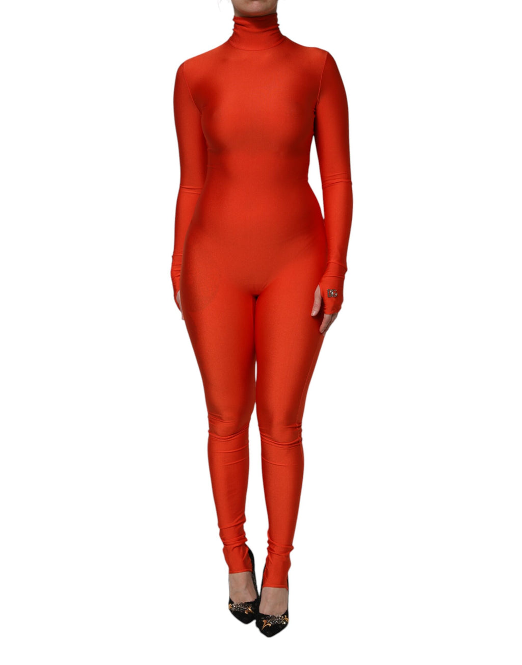 Roter Rollkragen-Bodycon-Jumpsuit aus Nylon