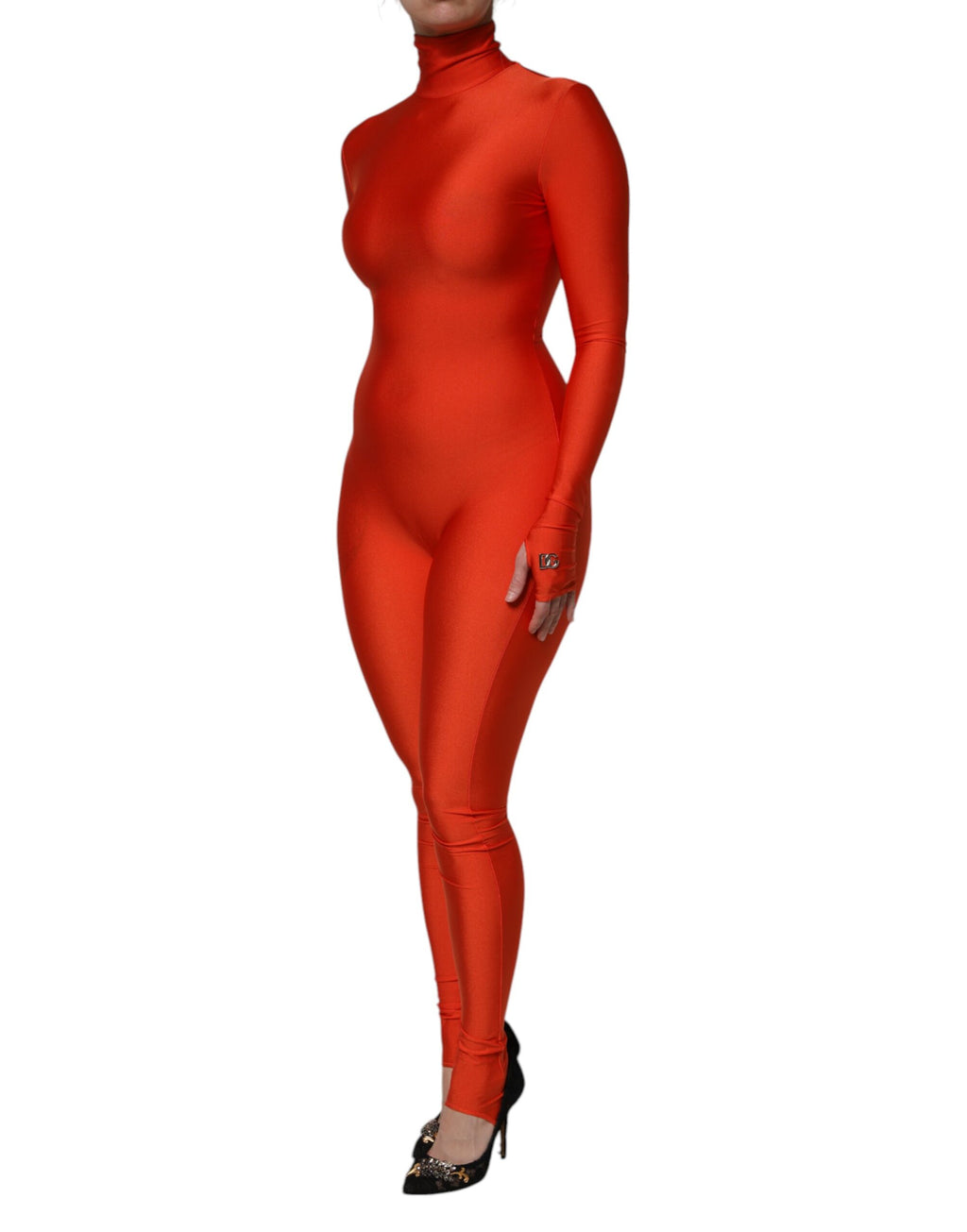 Roter Rollkragen-Bodycon-Jumpsuit aus Nylon