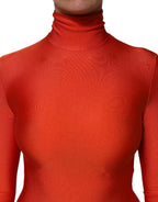 Roter Rollkragen-Bodycon-Jumpsuit aus Nylon