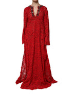 Red Floral Lace Rhinestone Embellished Dress