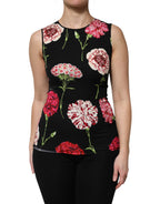 Schwarze ärmellose Tanktop-Bluse mit Blumenmuster