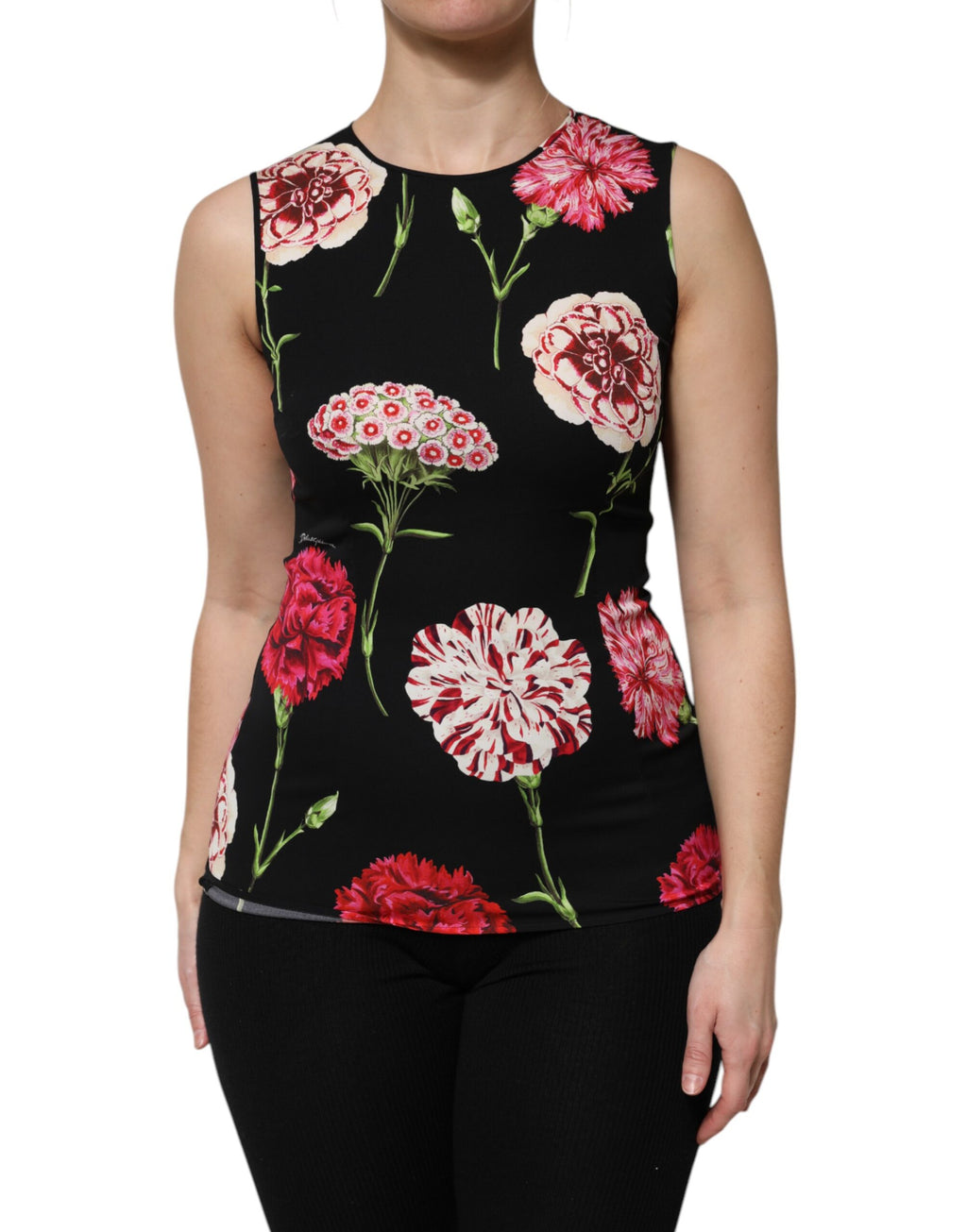 Schwarze ärmellose Tanktop-Bluse mit Blumenmuster