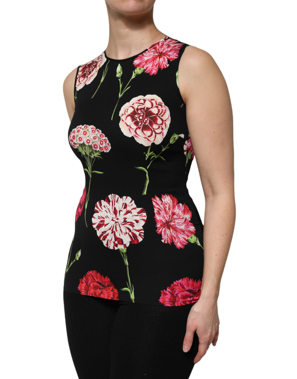 Schwarze ärmellose Tanktop-Bluse mit Blumenmuster