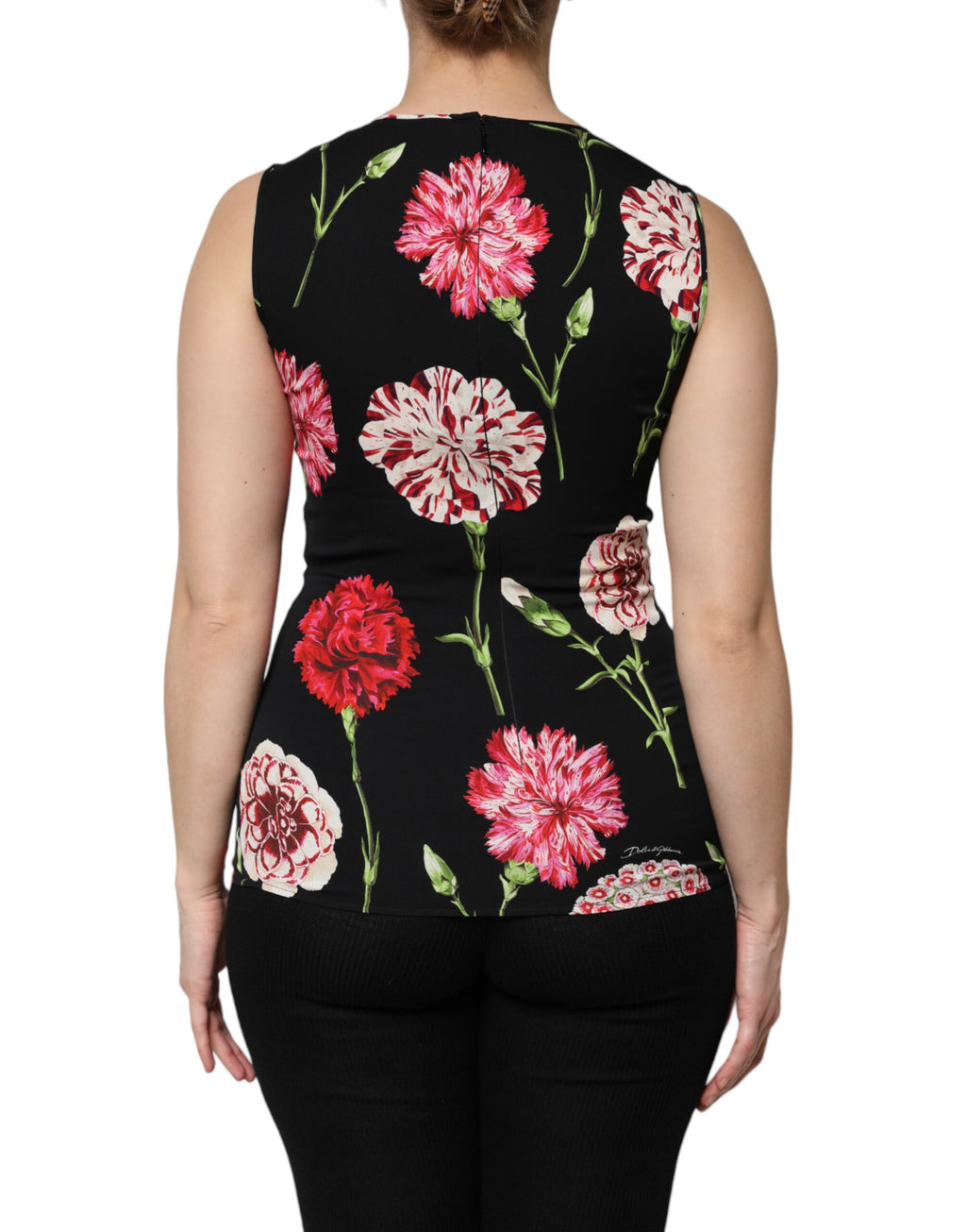 Schwarze ärmellose Tanktop-Bluse mit Blumenmuster