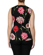 Schwarze ärmellose Tanktop-Bluse mit Blumenmuster