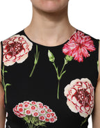 Schwarze ärmellose Tanktop-Bluse mit Blumenmuster