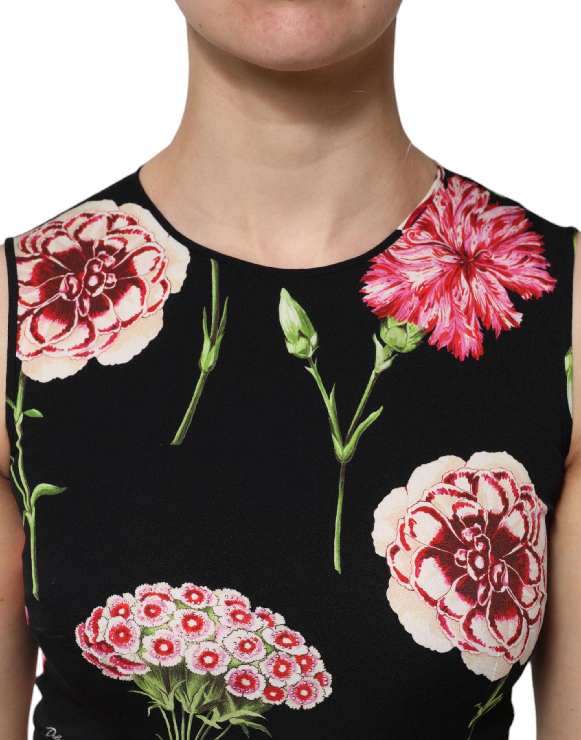 Schwarze ärmellose Tanktop-Bluse mit Blumenmuster