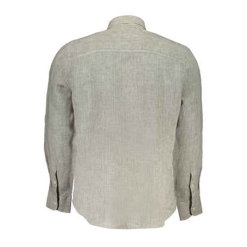 "Grey Linen Men's Shirt with Italian Collar"