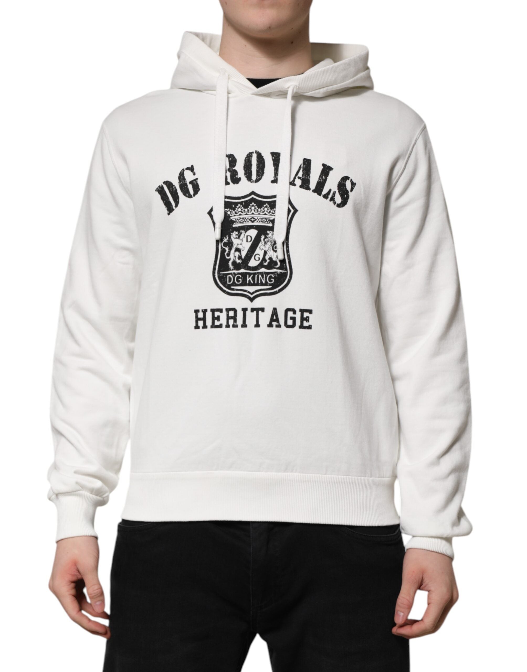 Weißer Kapuzenpullover mit DG ROYAL Print aus Baumwolle