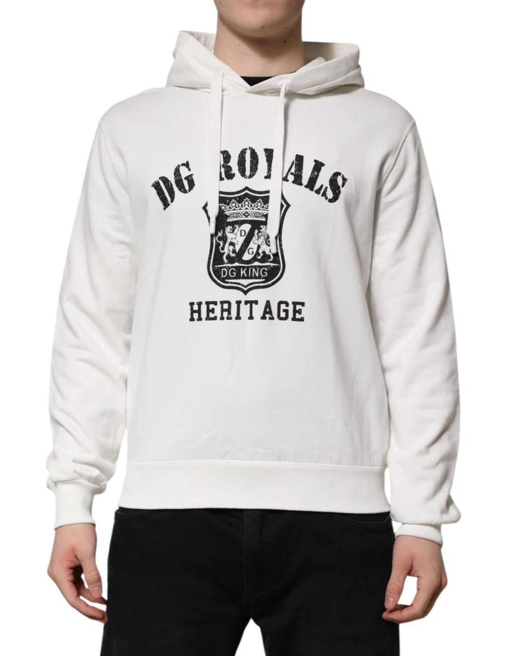 Weißer Kapuzenpullover mit DG ROYAL Print aus Baumwolle