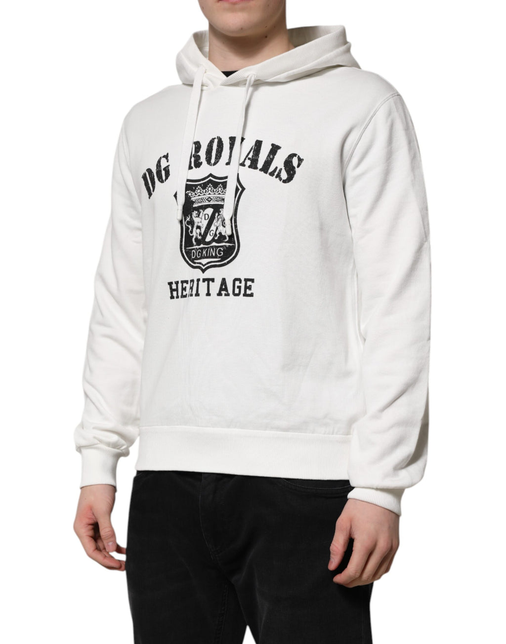 Weißer Kapuzenpullover mit DG ROYAL Print aus Baumwolle