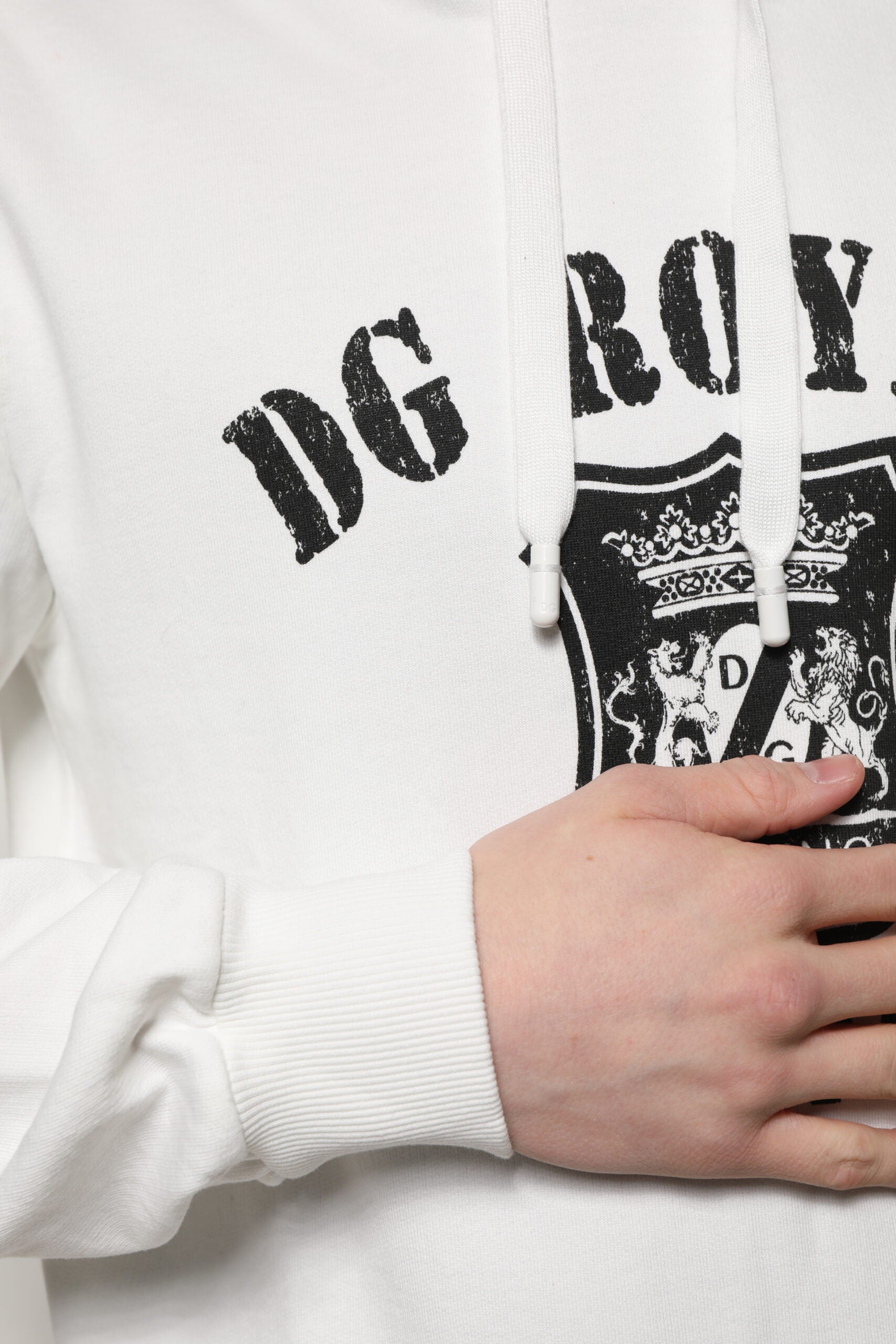 Weißer Kapuzenpullover mit DG ROYAL Print aus Baumwolle