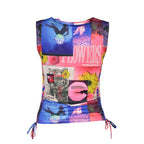 Damen-T-Shirt aus blauem Azetat