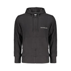 Black Cotton Men Sweater with Hood and Central Pockets