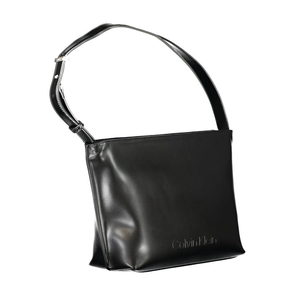 Schwarze Damen-Schultertasche aus Polyester