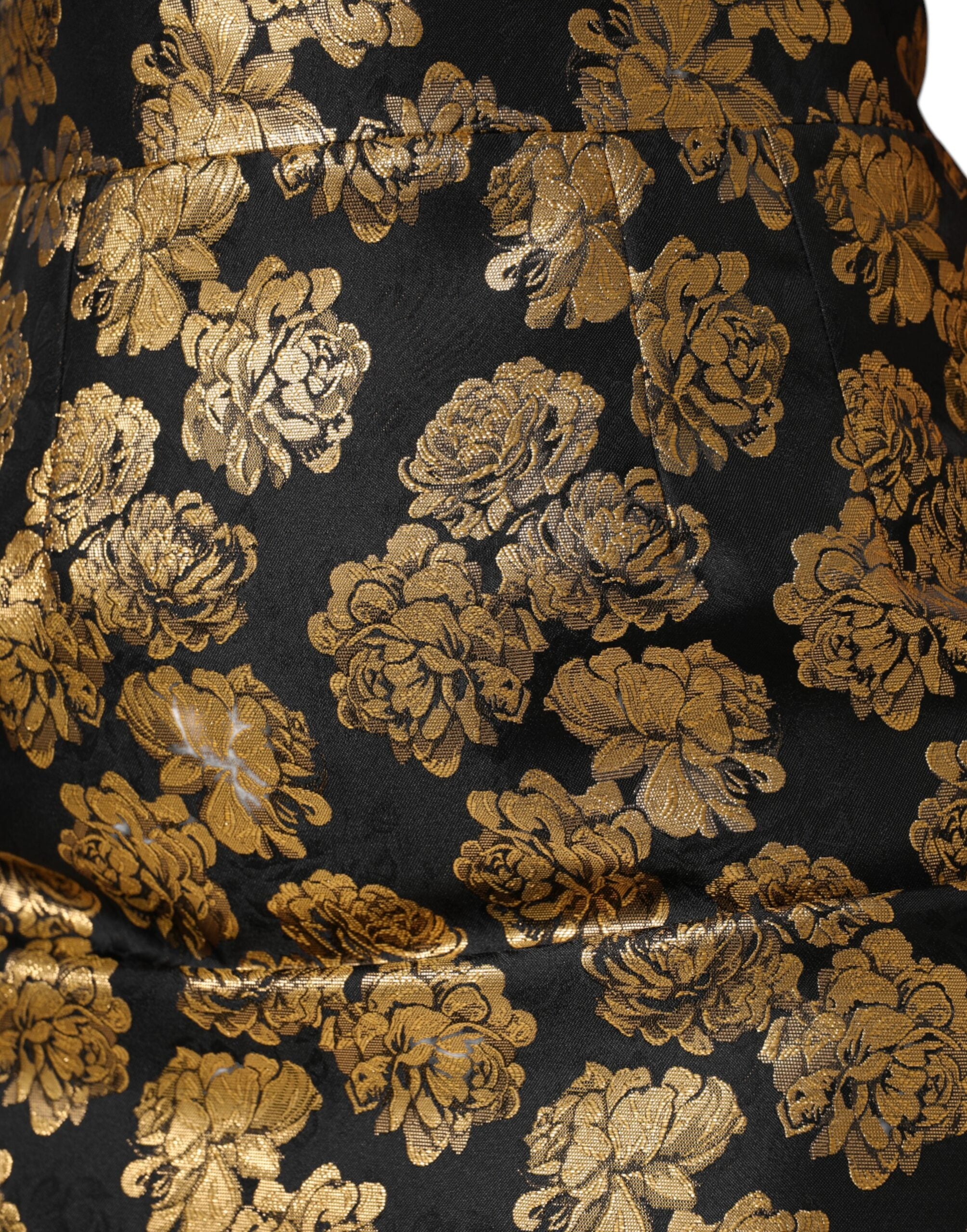 Gonna corta in jacquard con stampa floreale oro nero
